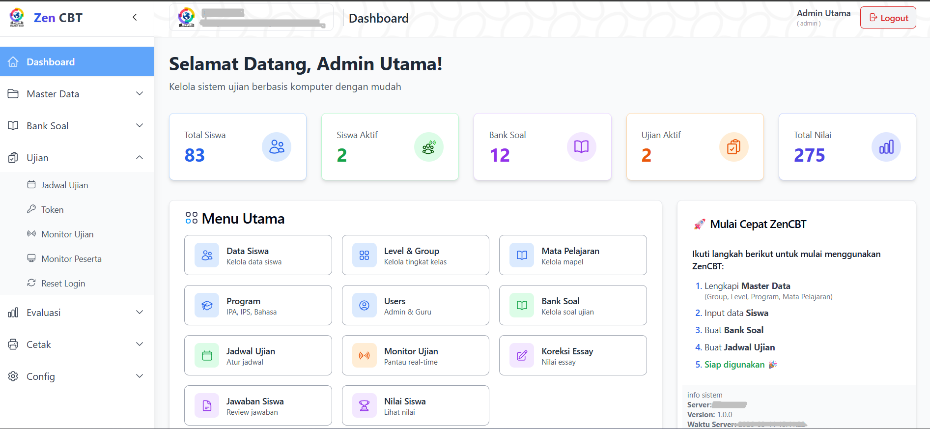 ZenCBT Screenshot Dashboard